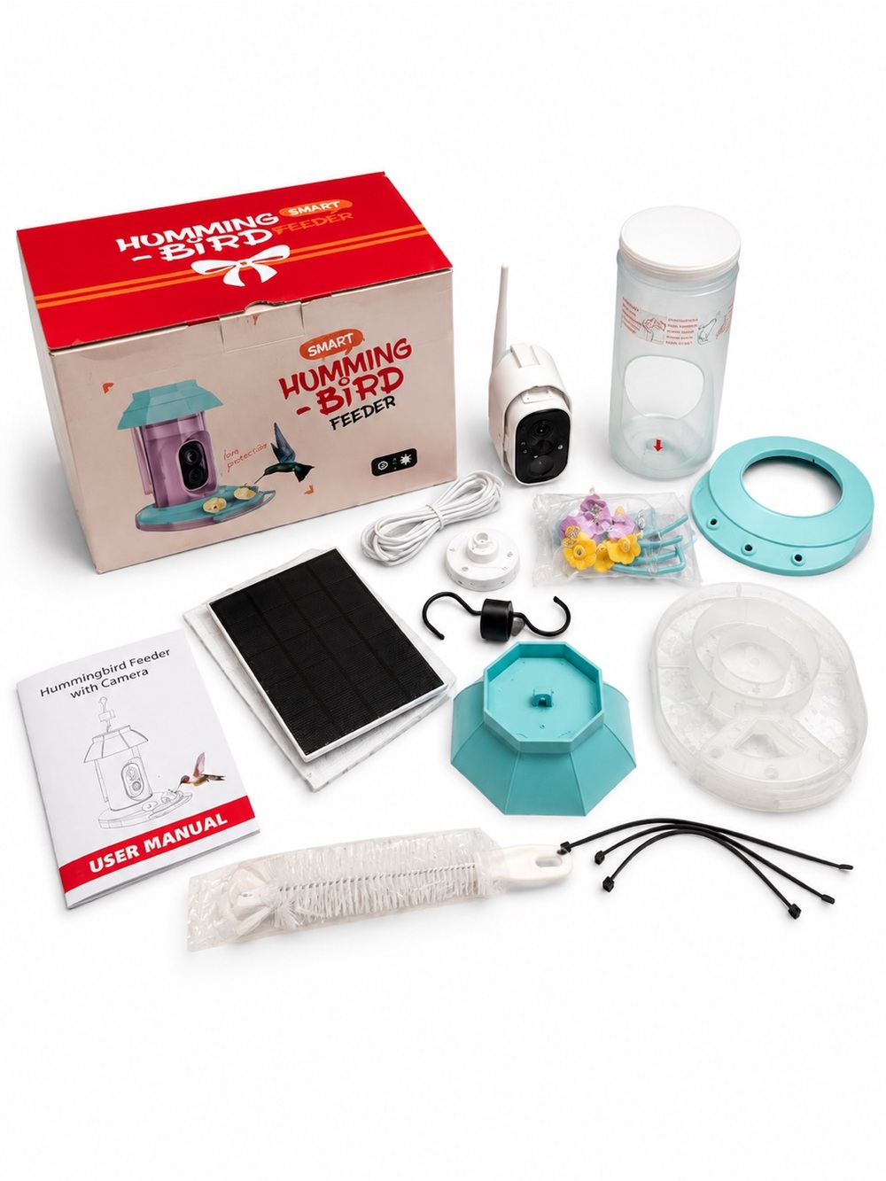 Smart Hummingbird Feeder with Camera Solar Panel Complete Kit Box Manual